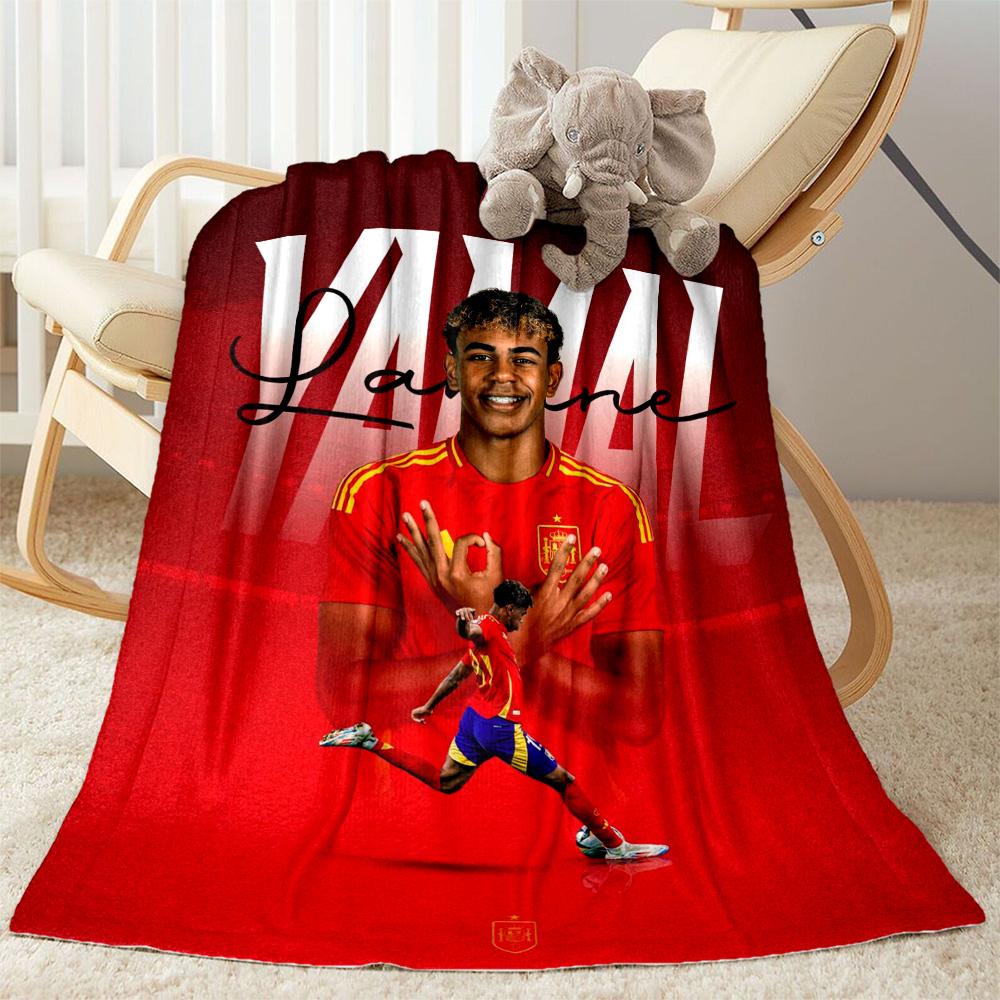 Lamine Yamal's Dynamic Football Trio Blanket Warmthful Decor Suitable for Bed Couch Office Chair All-Season Use Modern Style Gifts For Family Or Frien