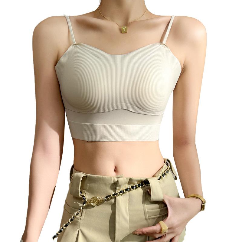 Ледяной шелк бесшовный халтер маленький жилет с накладкой на груди не тянется чашка интегрированная женская с летней основой сексуальная спина