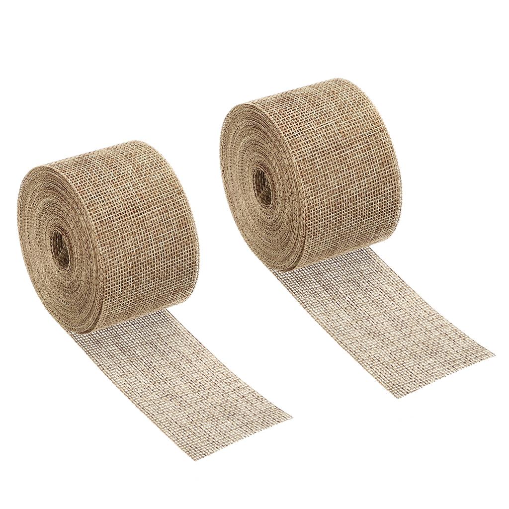 2pcs Burlap Fabric Ribbon Natural Wrapping Wire Jute Crafts Roll for DIY Wreath Wedding Christmas Decoration 2" Wide 11 Yards