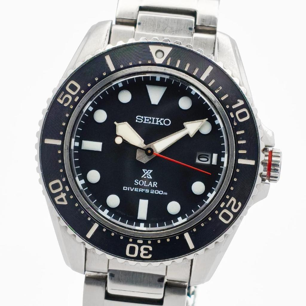Отличное состояние SEIKO PROSPEX Diver Scuba Solar SBDJ051 Черный черный нержавеющая сталь 200м водозащита V157-0DP0 циферблат, сталь, устойчивые.