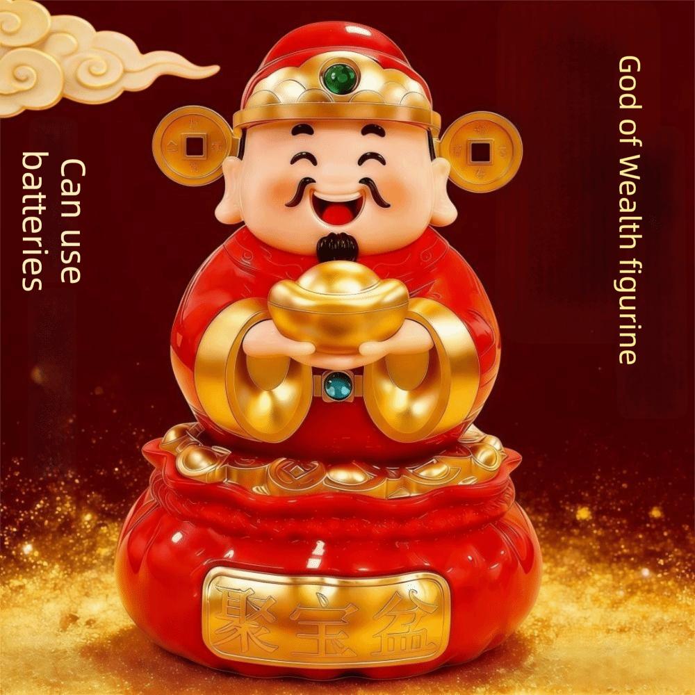 Solar Powered Solar Caishen Sculpture Auto Shaking Car Ornaments Home Decoration