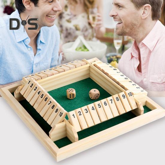 Shut The Box Board Game with Dice 4-Way Educational Math Number Strategy Game 4 Players Kids Adults Family Night Party Wooden Close The Box Toy