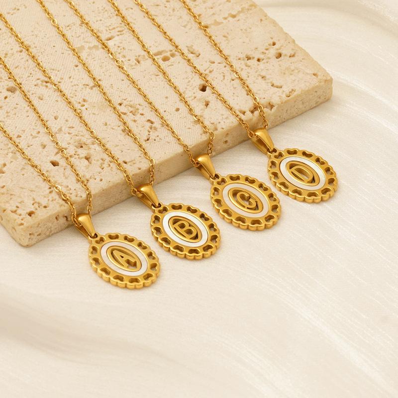 Titanium steel love hollow letter pendant female versatile fashion simple oval letter necklace female