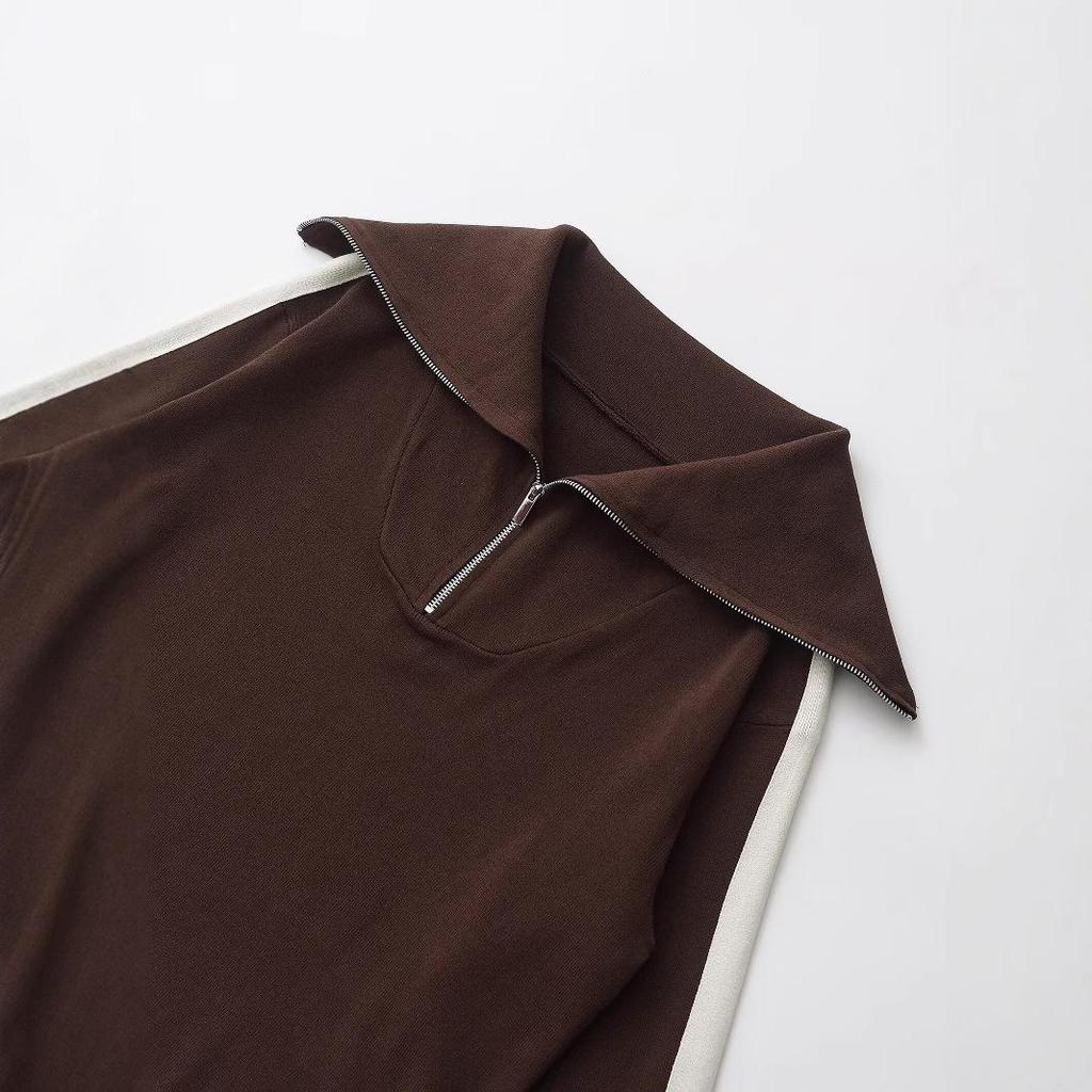 Весна 2025 Женский европейский и американский стиль С длинным рукавом Стойка воротника Вязаный свитшот с длинными брюками