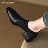 2024 New Genuine Leather Top Quality Sheepskin Shoes Woman Spring Slip On Dress Black Round Toe Ladies Loafers High Heel Shoes
