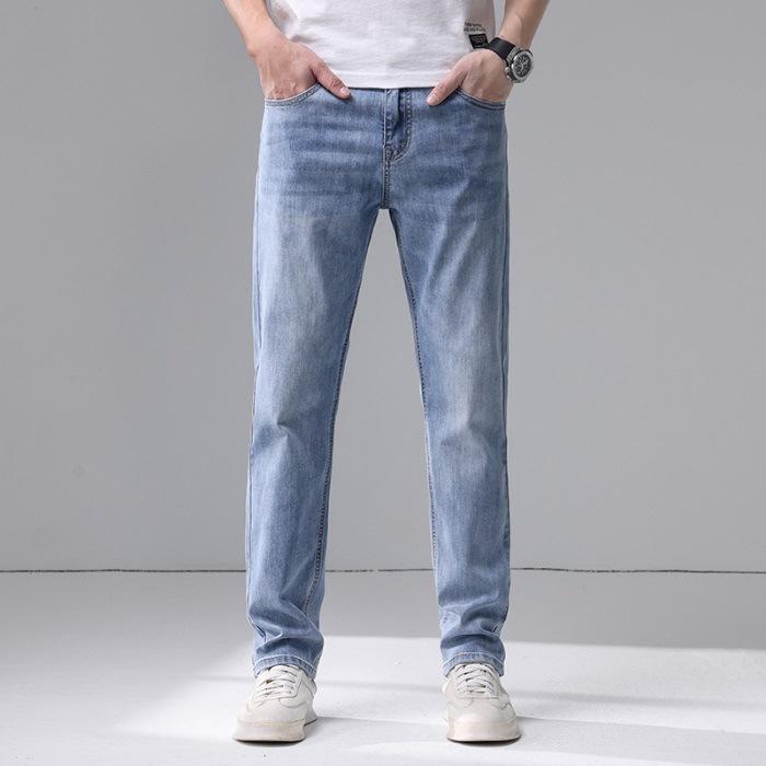 Весенне-летние новые мужские джинсы и брюки из чистого хлопка, облегающие, прямые, стрейч, мужские