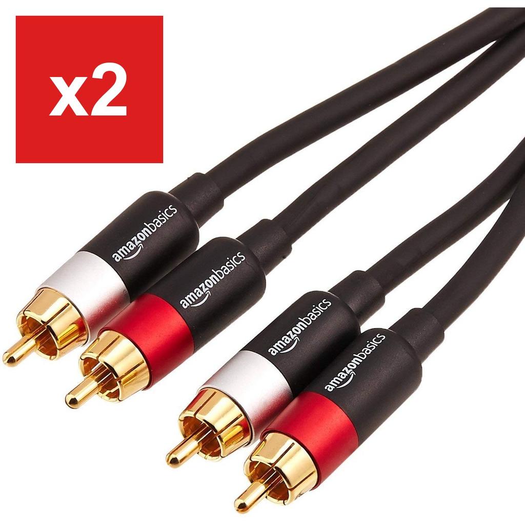 Аудиокабель RCA, Amazon Basics, 2 штекера на 2 штекера, 2,4 м, Черный