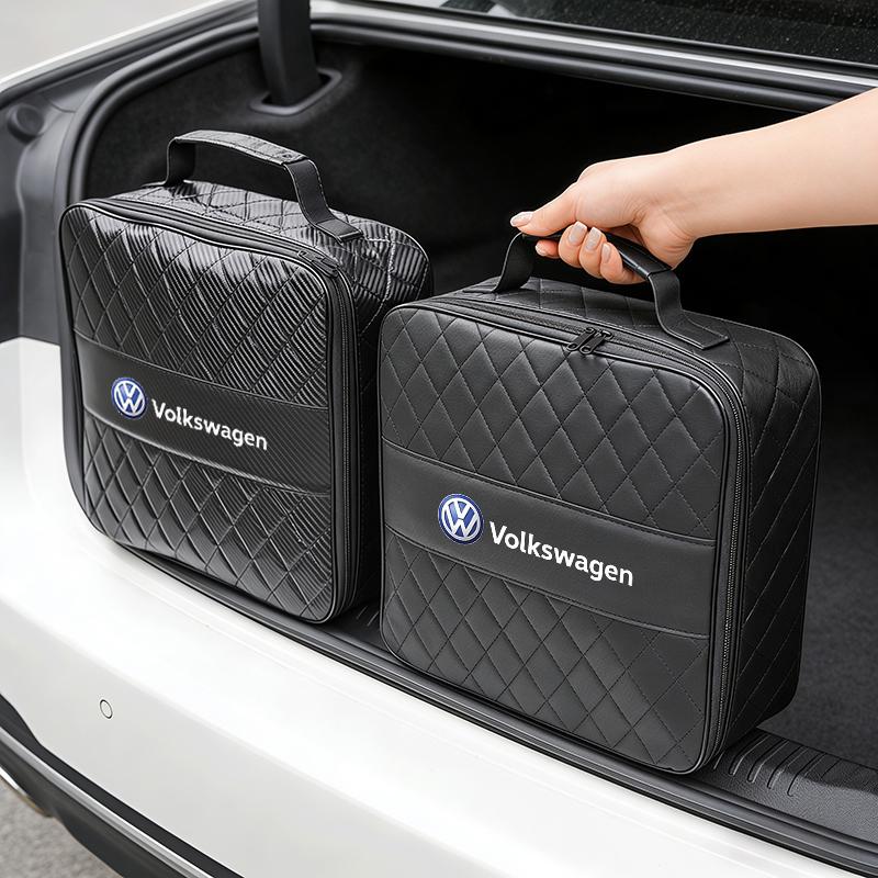 ABCD1 Car Trunk Leather Storage Bag NEV EV Charging Organizer Box For VW Golf Polo Tiguan Touran Jetta Passat CC T5 GTI Magotan Arteon
