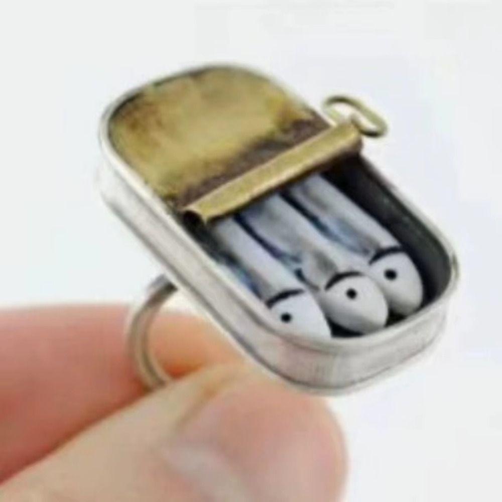 Unique Sardines Finger Ring Gold Silver Fun Rings Fashionable Sardine Can Rings Women Men