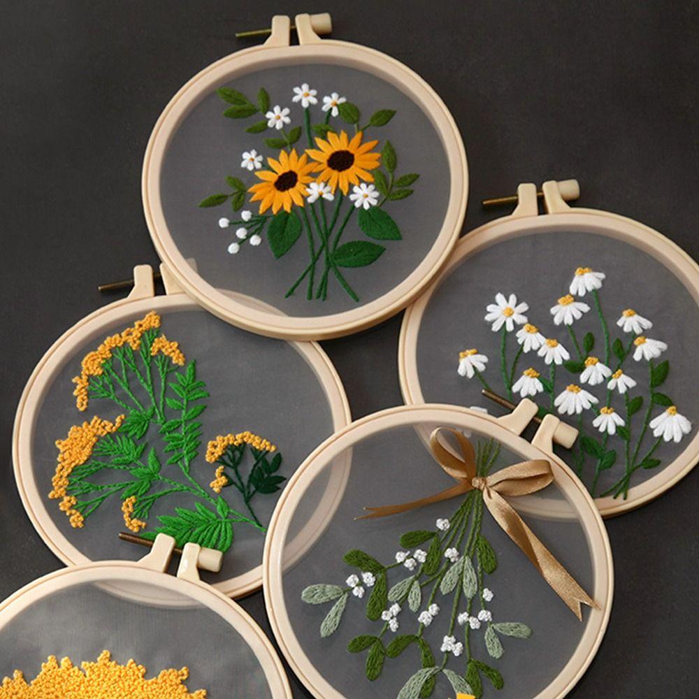 DIY Crafts Ornament Handmade Needle Punch Cross Stitch Kit Embroidery Hoop Flower Embroidery