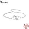 BAMOER стерлингового серебра 925 пробы ювелирные изделия навсегда любовь сердце двойной браслет-цепочка дружба регулируемый браслет подарок для женщин