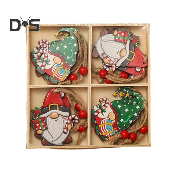 12 Pcs Christmas Wooden Ornaments Hanging Gnome Gingerbread Man Decorations Xmas Tree Pendant for Holiday Home Decor