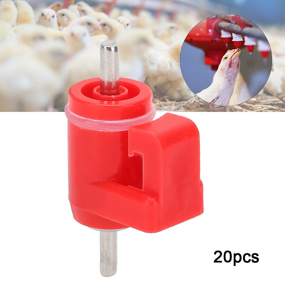 20Pcs Chicken Water Nipple Drinker Feeders Automatic Red Plastic Poultry Farm Animal