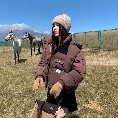 Короткая приталенная новая зимняя куртка из хлопка с капюшоном и воротником-стойкой, утолщенная, теплая, однотонная, куртка-пуховик