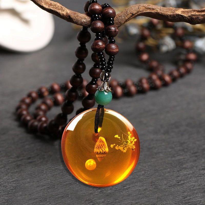 Ретро Янтарное Подвесное Ожерелье Для Мужчин и Женщин Длинный Кулон Цепочка для Свитера Подарок на День Матери
