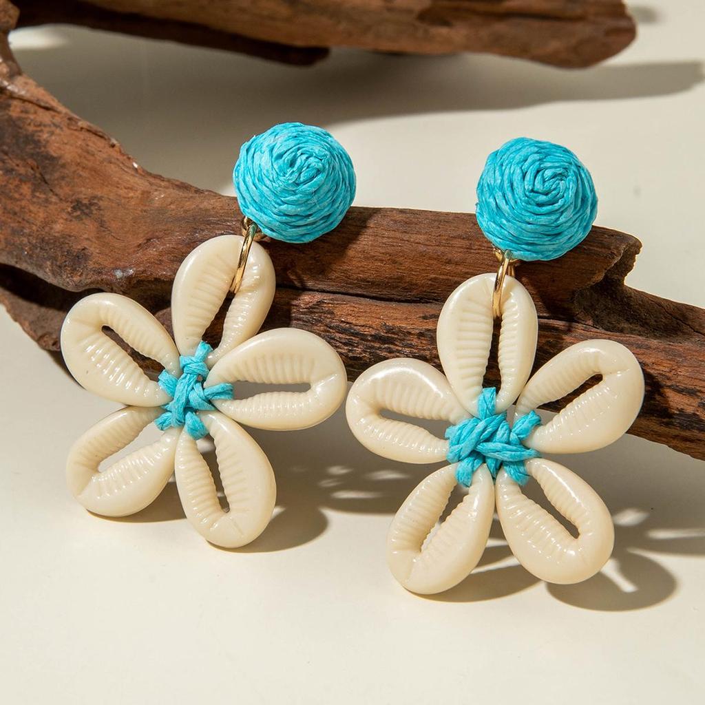 Модные и Минималистичные Серьги-цветы из Лафитовой Смолы, Плетеные, для Женской Бижутерии, Подходят для Отпуска на Острове, Пляжных Вечеринок, Серьги