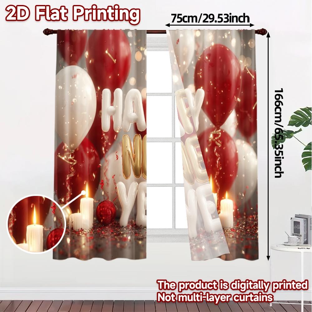 2pcs, 2D FLAT PRINTING Curtains (Without Rod) NewYearCheers Contemporary Modern Curtains Polyester Curtains Versatile All