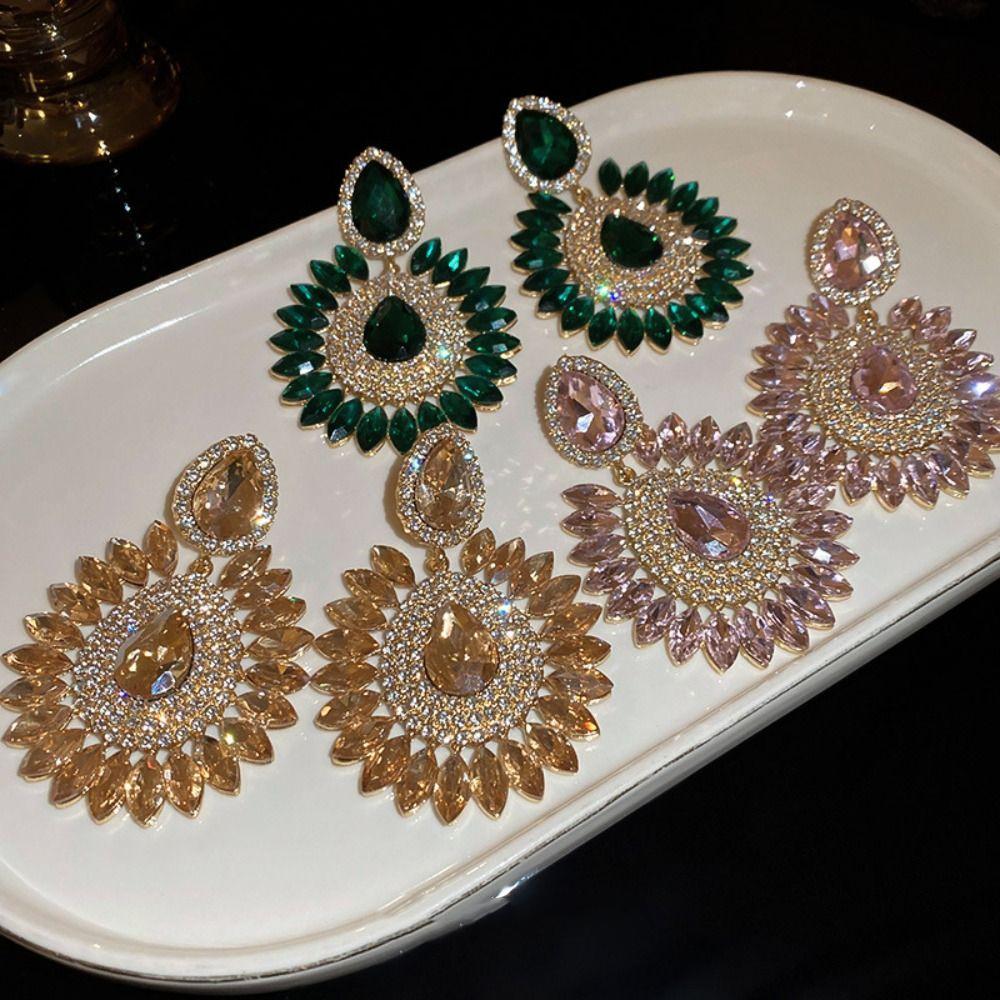Элегантные серьги-капли со стразами, серьги-подвески с кристаллами в виде подсолнухов, изысканные серьги-капли для леди