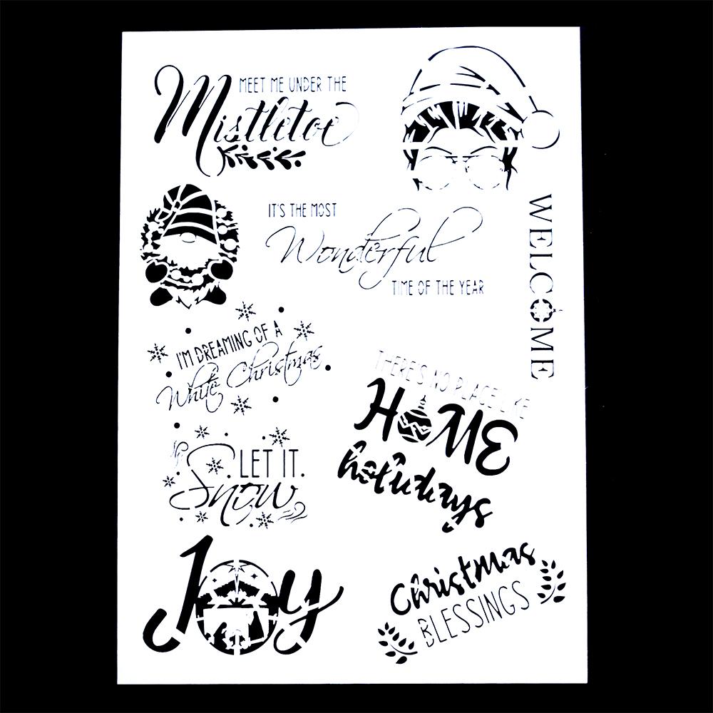 A4 Size Decorative Reusable Christmas Stencil Template Painting Stencils for DIY Crafts Scrabooking Painting On Wood,Canvas,Floor,Wall and Tile