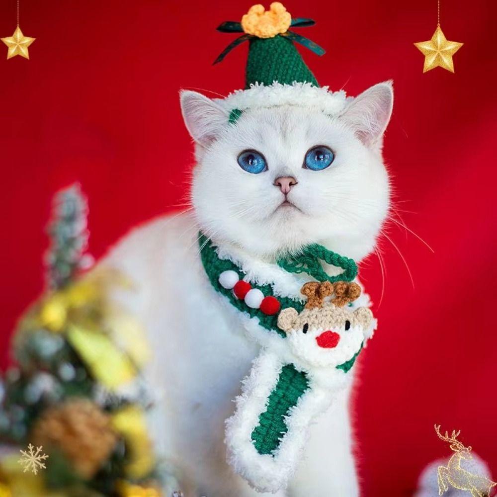 Регулируемый вязаный шарф для домашних животных, банданы для собак из мультфильмов, милые вязаные ошейники для кошек, товары для животных