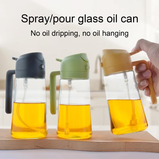 470ml 2-in-1 Oil Dispenser Food Grade BPA Free Leak Resistant Large Capacity Oil Sprayer Storage Bottle with Handle