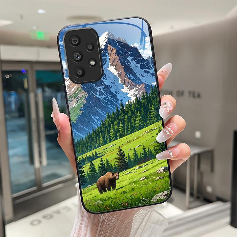 Cute Cartoon Cats Flower Case For Samsung Galaxy A52 A52S A72 4G 5G Tempered Glass Phone Case Protective Back Cover Hard Shell