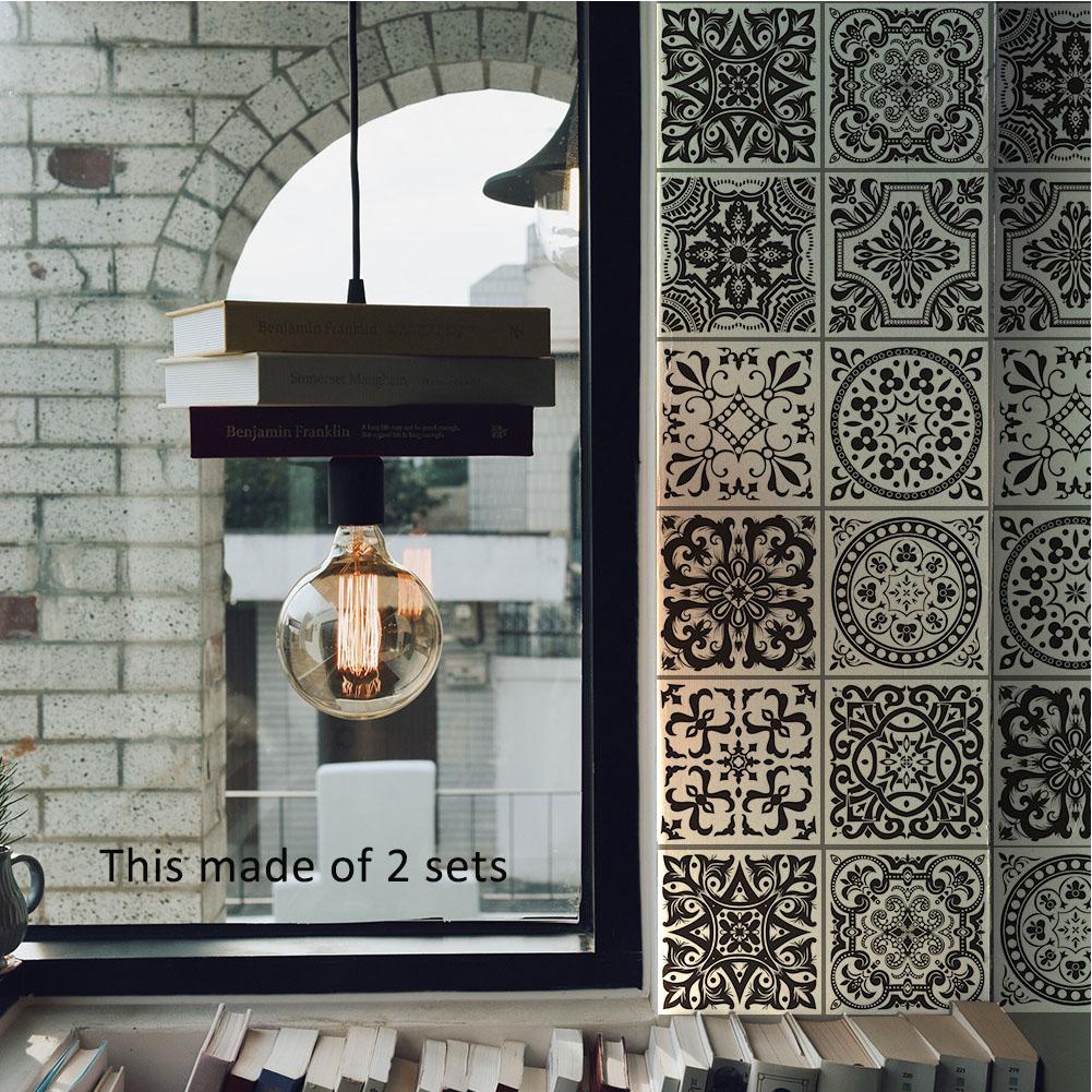 10 Pcs Simple Black and White Retro Geometric Pattern Wall Sticker Home Kitchen Decoration Wall Art