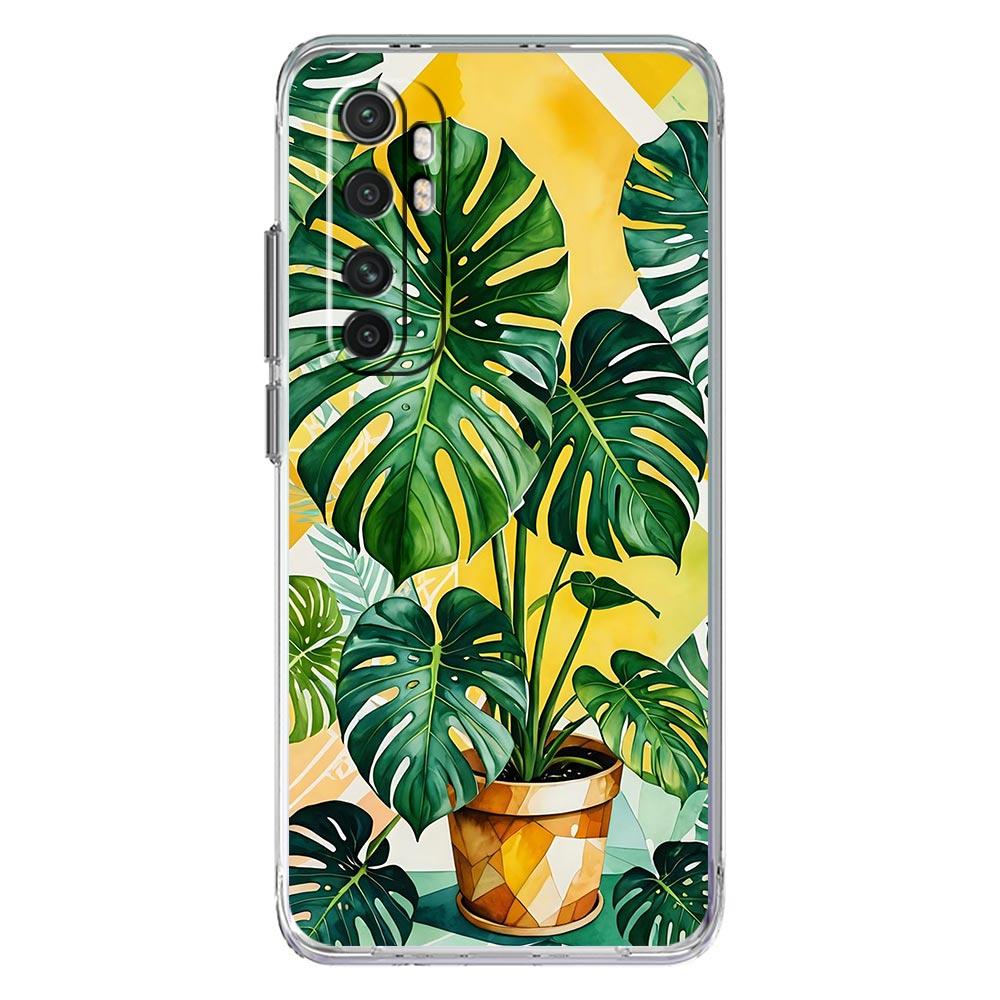 Чехол для телефона для Xiaomi Mi Poco X7 X6 X5 NFC X3 Pro 17 15T 15 14T 14 13T 11 12 13 Lite Прозрачный ТПУ чехол Листья Монстера Зеленый