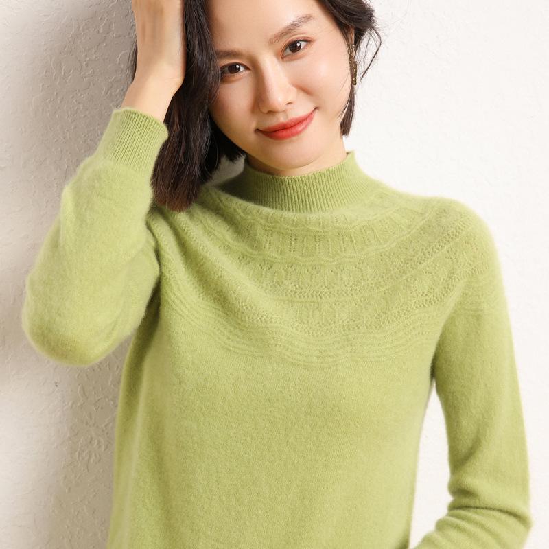 Winter Half-turtleneck Cardigan for Women for Women's First-line Ready-to-wear Hollow Knitted Base Shirt Soft and Glutinous Warm Cashmere Top