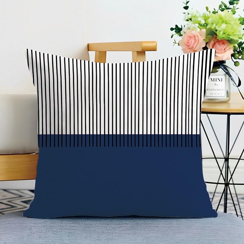 Simple Blue Geometric Lines Print Decorative Pillowcase Bedroom Living Room Square Cushion Pillowcase
