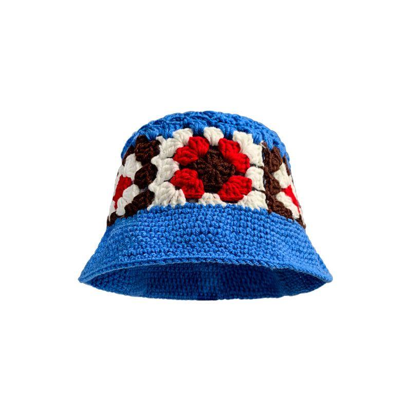 Handmade Crochet Flower Bucket Hat for Girls Korean Hot Travel Beach Panama Caps Design Knitted Hat Winter Beanie Wool Warm Cap