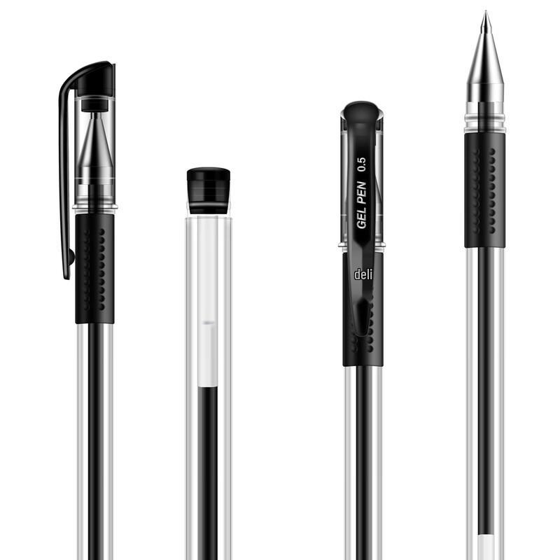 Deli 6600 0.5mm Bullet Tip Black Gel Pen (12-Pack)