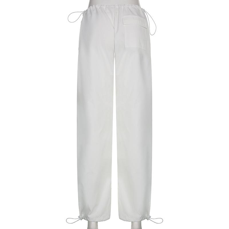 Женские повседневные мешковатые широкие спортивные штаны, модные винтажные шикарные однотонные брюки на шнурке, свободные уличные брюки Y2K для бега, брюки-карго