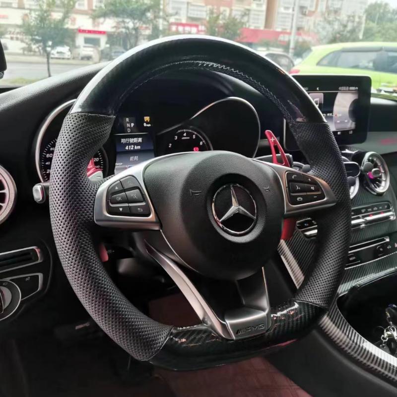 CQL1 For Mercedes Benz W176 W246 W205 C117 218 X218 C253 W213 W166 Hand-stitched black suede carbon fiber car steering wheel cover