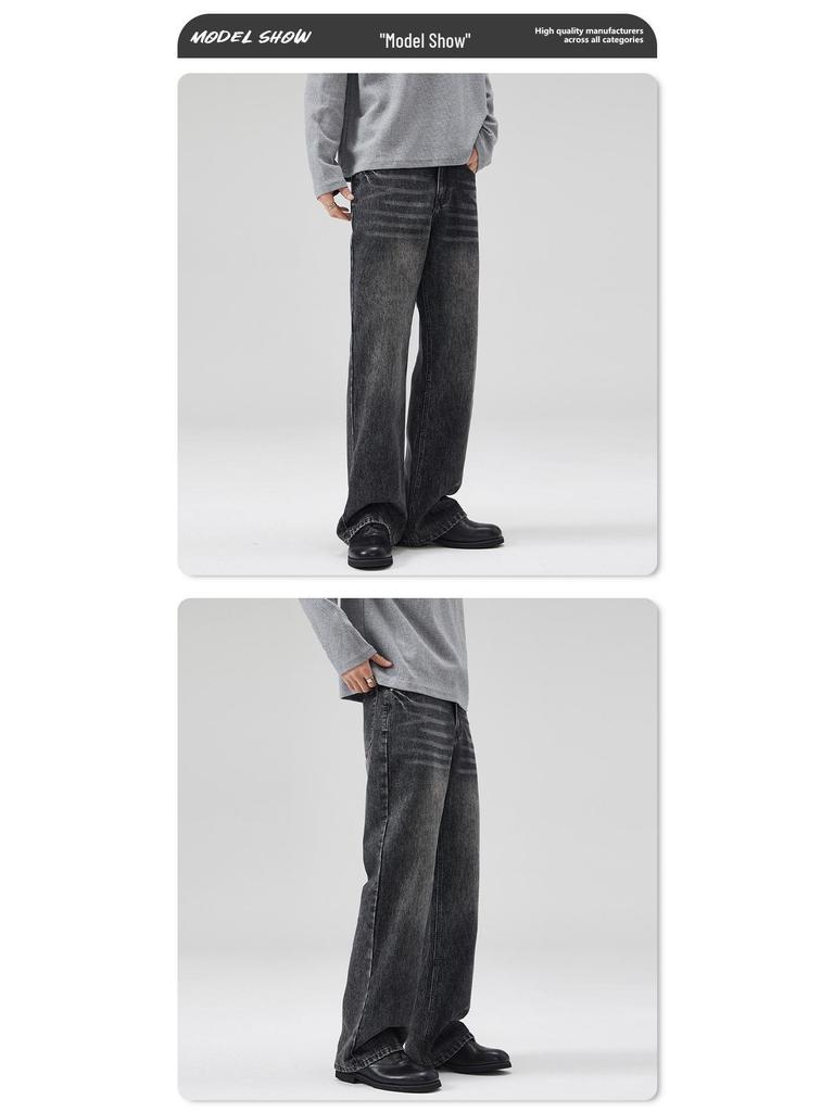 LKTM Унисекс Винтажные Выбеленные Черные Серые Зауженные Джинсы Микроклеш