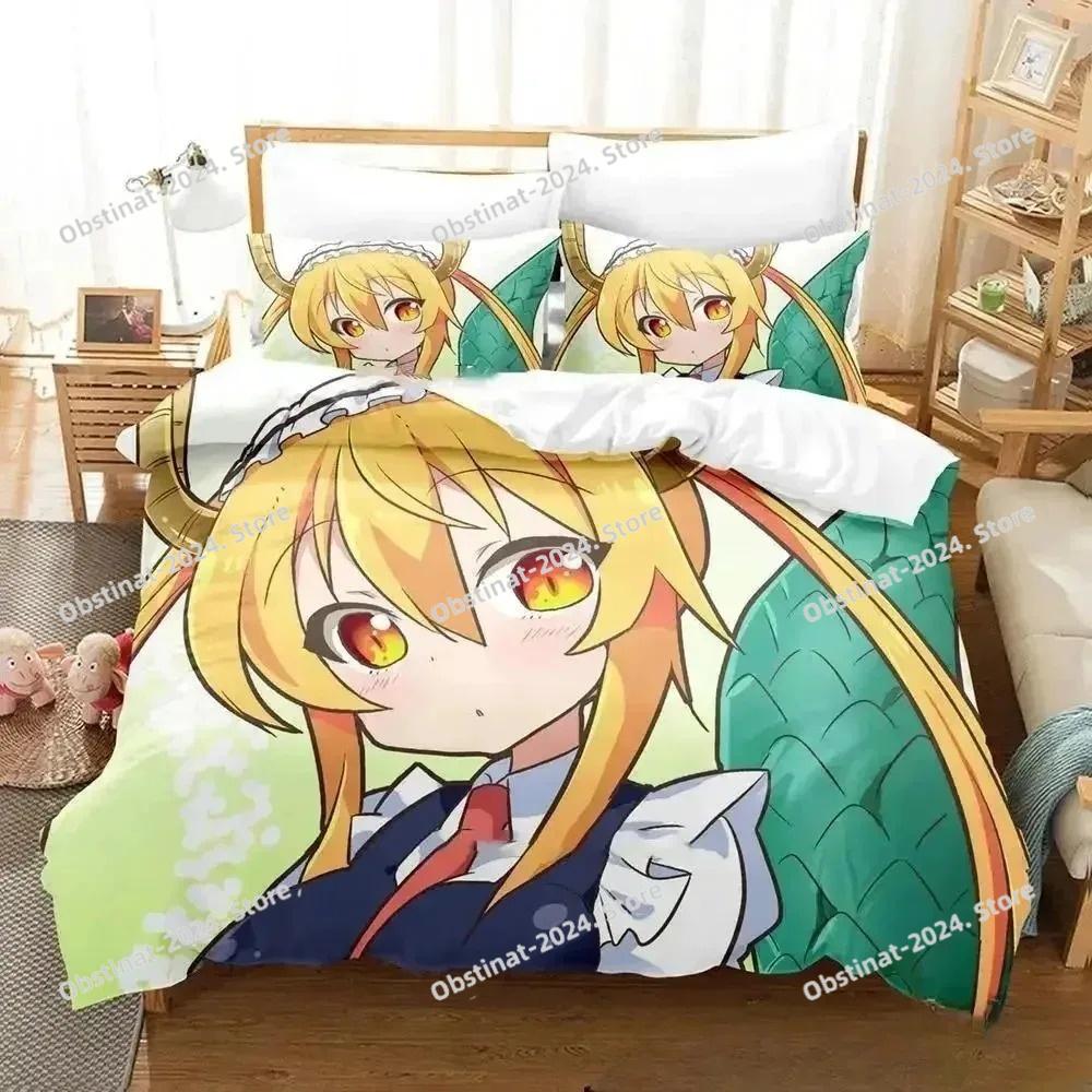 3D Anime Miss Kobayashi's Dragon Maid Bedding Set Duvet Cover Bed Set Quilt Cover Pillowcase C