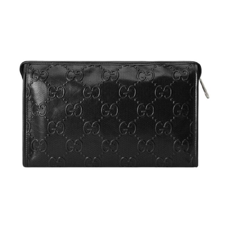 Gucci Presbyopia Logo embossed leather cosmetic bag, toiletry bag, clutch, same style for men and women, black