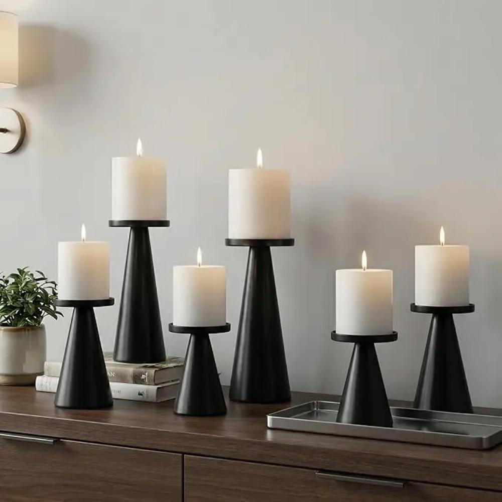 3PCS/SET Wrought Iron Nordic Golden Candle Holder Cone-shaped Scented Candles Pillar Wedding