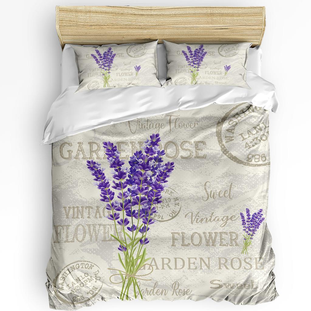 Flower Lavender Kettle Vintage Postcard Wood Duvet Cover With Pillow Case 3pcs Bedding Set Quilt Cover Double Bed Home Textile