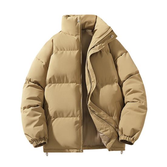 Men Autumn Cotton Coat High Collar Long Sleeve Zipper Closure Windproof Coat with