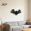 Haunted House Party Decor Woven Rattan Bat Wall Hanging Decoration, Halloween Handcrafted Black Wicker Bat, Seasonal Decorations 3D Scary Rustic