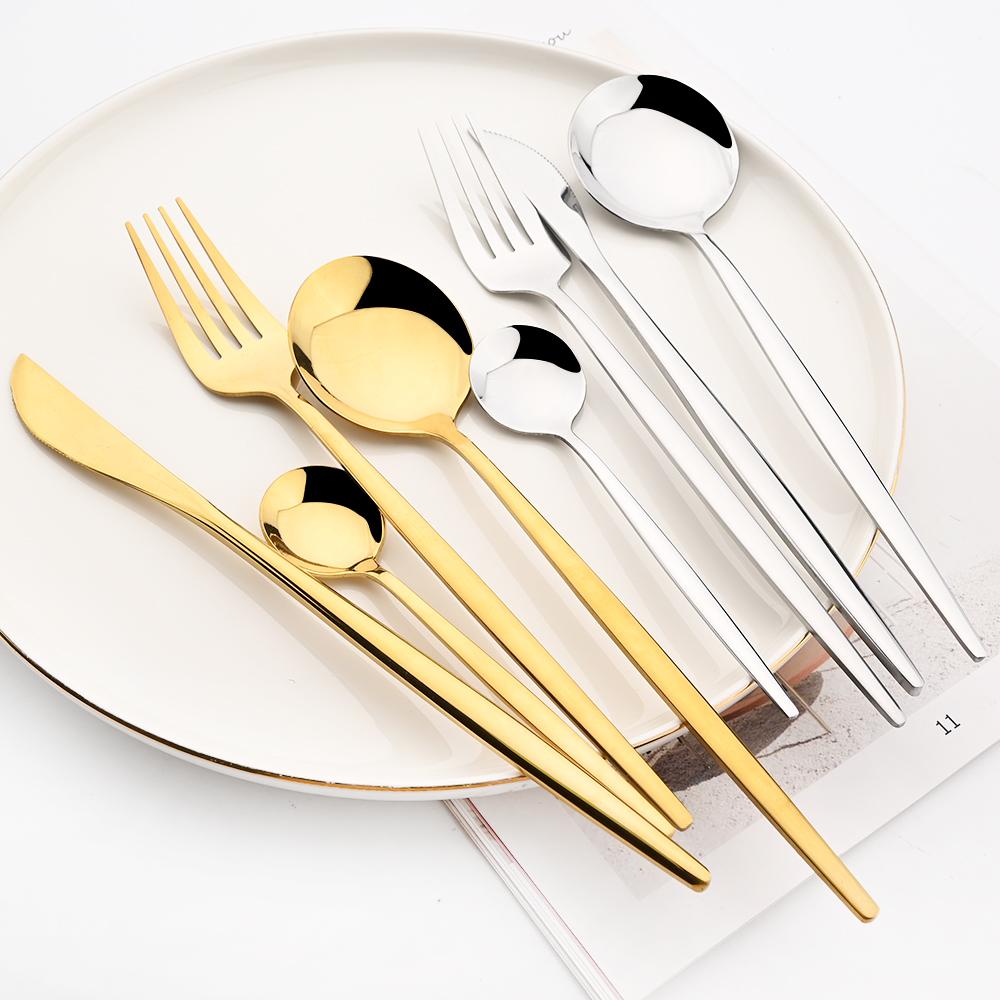 30Pcs Black Cutlery Set Mirror Dinnerware Knife Dessert Fork Spoons Flatware Western Stainless Steel Silverware Party Kitchen Tableware Set