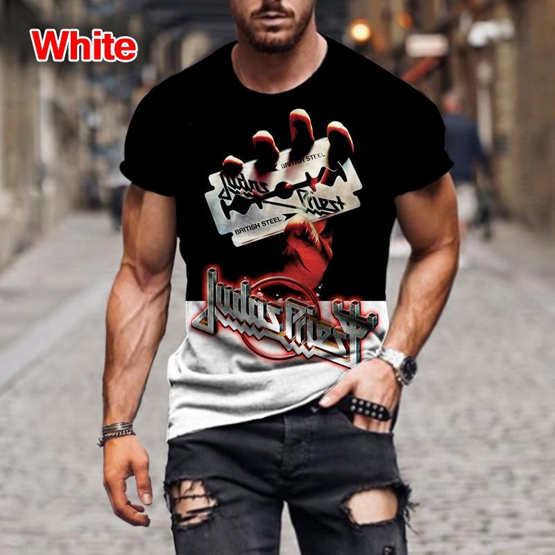 Fashion Hip Hop Rock Judas Priest Band 3D Printed T Shirts For Men Casual Street Trend Short Sleeve T-shirt Large Size Clothing