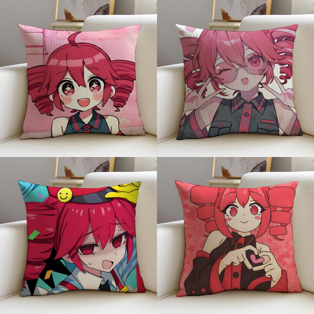 Cute KKasane Teto AnimeS Cushion Cover Breathable and skinfriendly linen pillowcase square removable and washable cushion