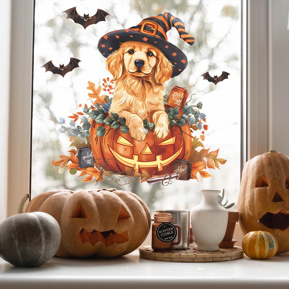 Halloween Cute Puppy Pumpkin Bat Glass Doors and Windows Home Decorative Window Stickers