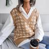 Women's Autumn and Winter V-neck Chibi Check Casual Loose Knitted Sweater Vest