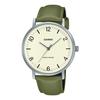 Мужские кварцевые часы Casio MTP-VT03L-7B с кремовым и зеленым кожаным ремешком