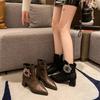 New Autumn and Winter Martin Boots Women's Pointed Women's Leather Boots High-heeled Martin Boots Thick-heeled Large-size Women's Shoes
