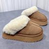 Зимние новые женские утолщенные тапочки с флисовой подкладкой для снега с увеличенным каблуком и высоким верхом, пушистая резиновая подошва
