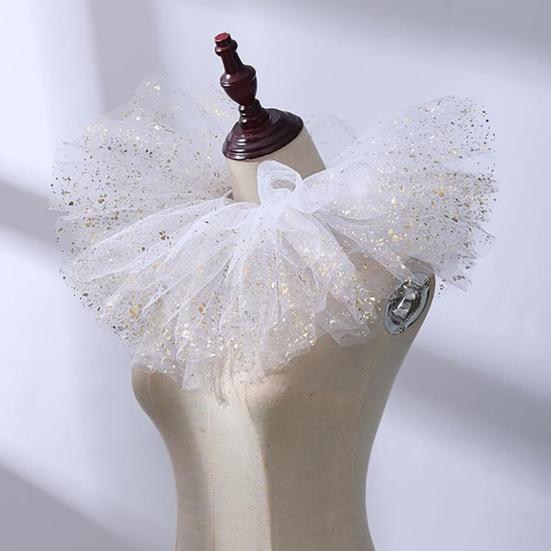 Victorian Retro Mesh Neck Ruff Collar Glitter Layered Ruffle Fake
